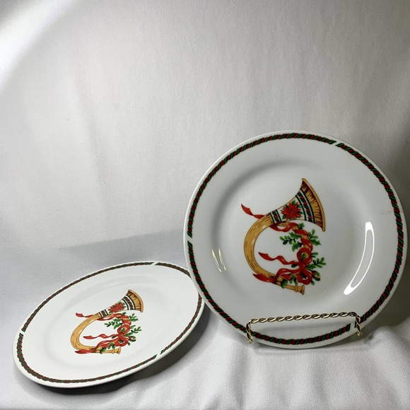 Replacement...2 Vintage Christmas Horn Gibson dessert Plates 8 in. - Picture 3 of 3